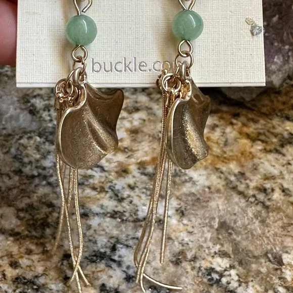 Buckle Gold and Green Dangle Earrings - Picture 9 of 12